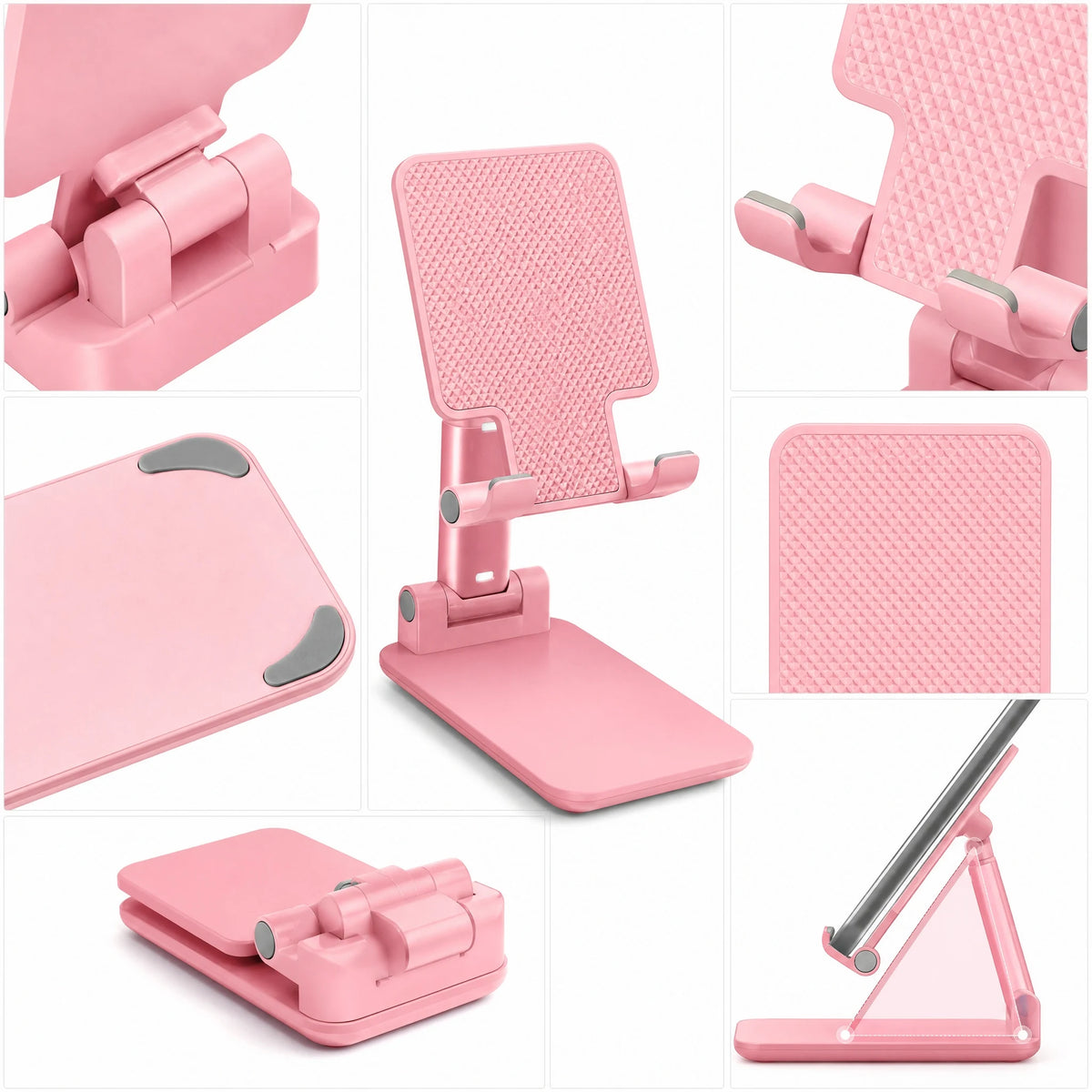Pink Foldable Phone & Tablet Stand with Adjustable Viewing Angle