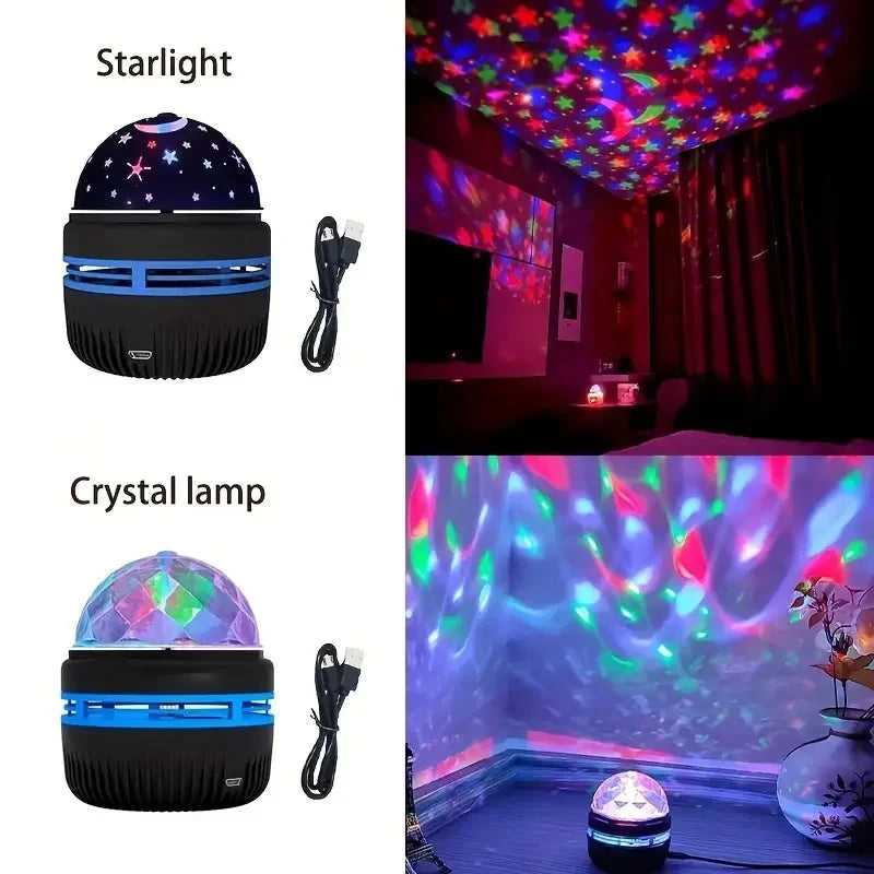 Comparaison entre un projecteur Starlight et une lampe Crystal, utilisés comme lumières de nuit.