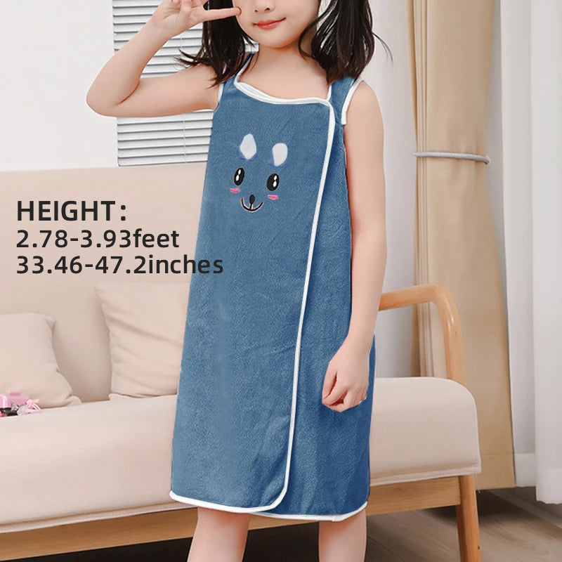 Kids' Bunny Ears Bath Towel Wrap – Soft Microfiber Towel Skirt for Girls