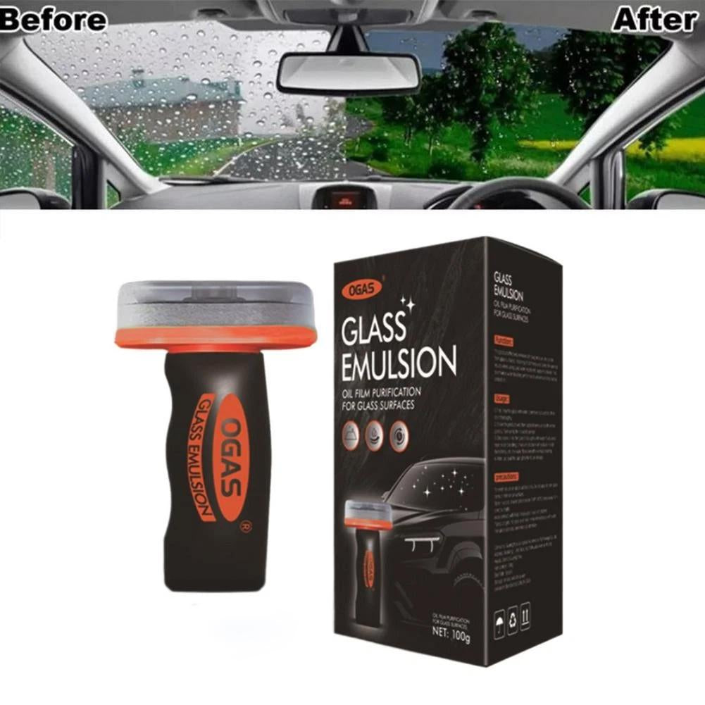 A black glass emulsion cleaning brush is shown next to its packaging box.