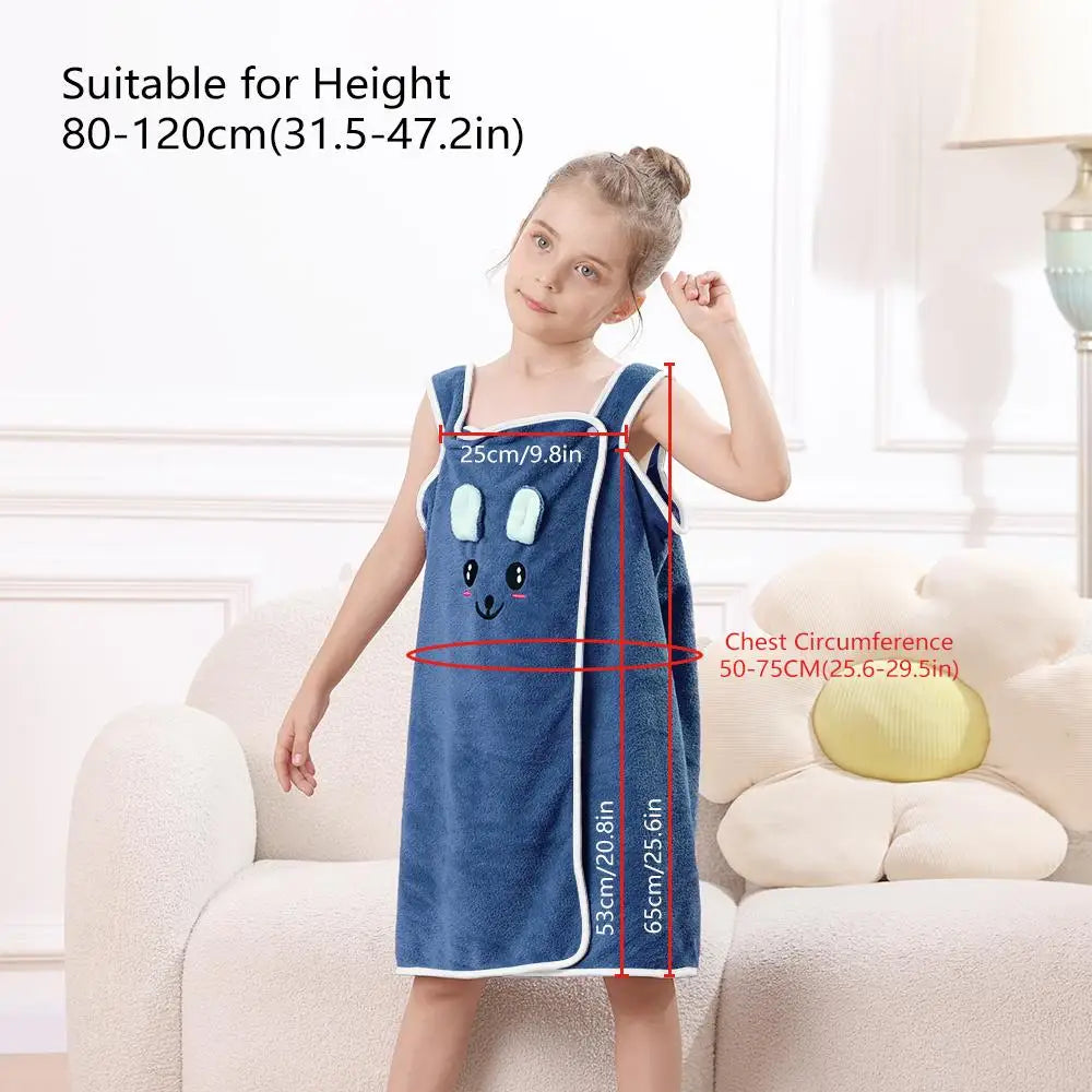 Kids' Bunny Ears Bath Towel Wrap – Soft Microfiber Towel Skirt for Girls