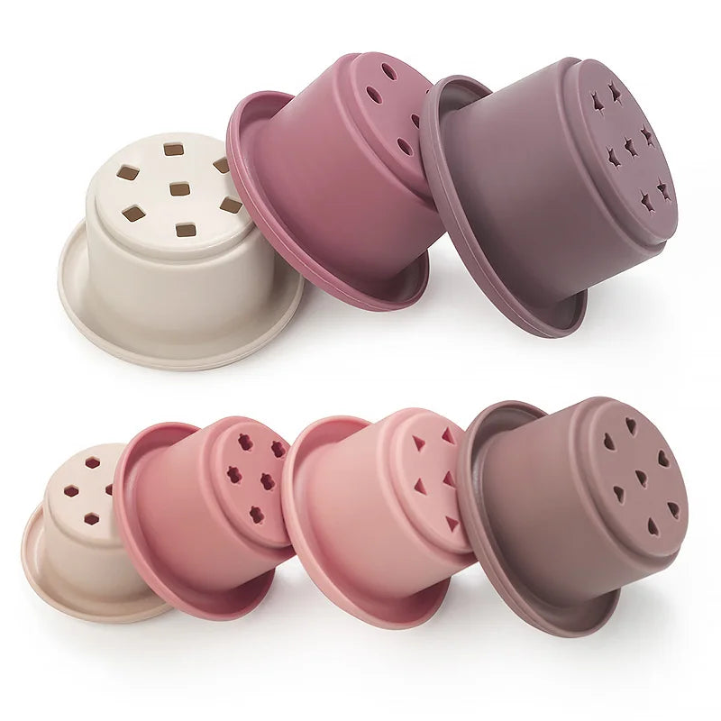 Montessori Silicone Stacking Cups for Baby Bath & Play