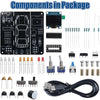 A collection of electronic components and parts for a DIY car driving simulation soldering kit.
