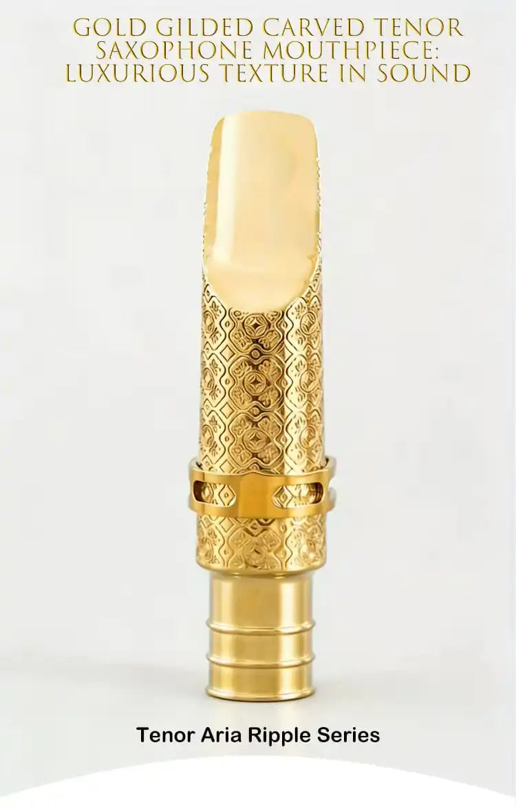 Gold gilded carved tenor saxophone mouthpiece with a luxurious texture and ripple series design