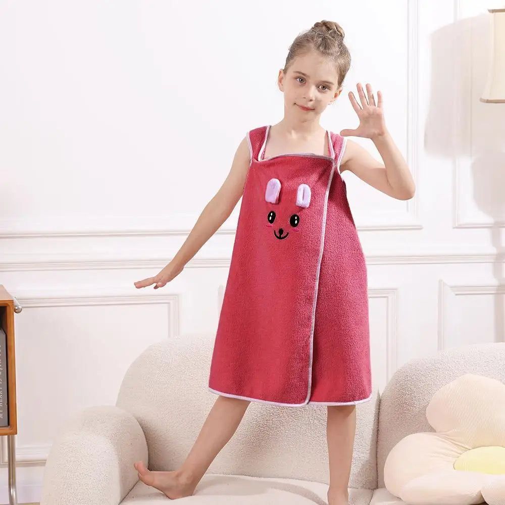 Kids' Bunny Ears Bath Towel Wrap – Soft Microfiber Towel Skirt for Girls