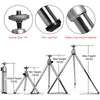 A tripod stand for a 6 inch RGB LED video light panel, showing various components and height measurements.
