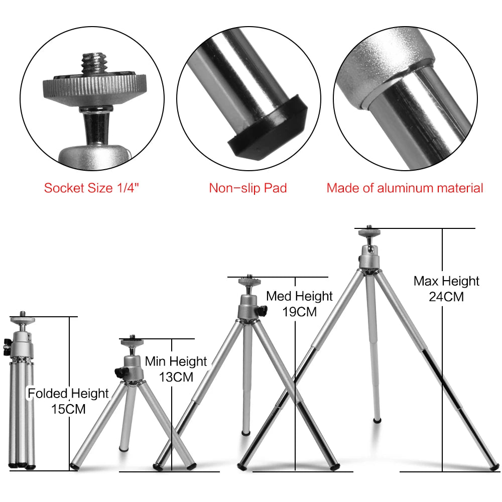 A tripod stand for a 6 inch RGB LED video light panel, showing various components and height measurements.