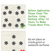 Instructions for applying snowflake anti-slip shower stickers, emphasizing surface cleaning and curing time.