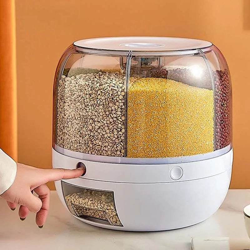 360° Rotating 6-Compartment Cereal Dispenser with One-Touch Dispense