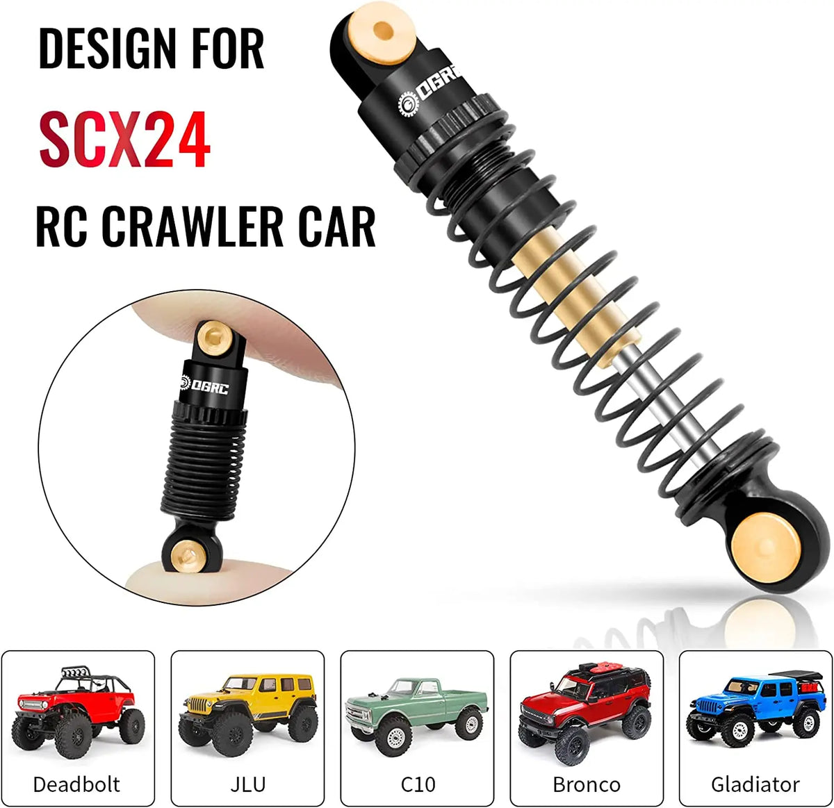 Black aluminum shock absorber set designed for SCX24 RC crawler car
