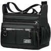 Black men's business crossbody bag with multiple zippered pockets and adjustable strap