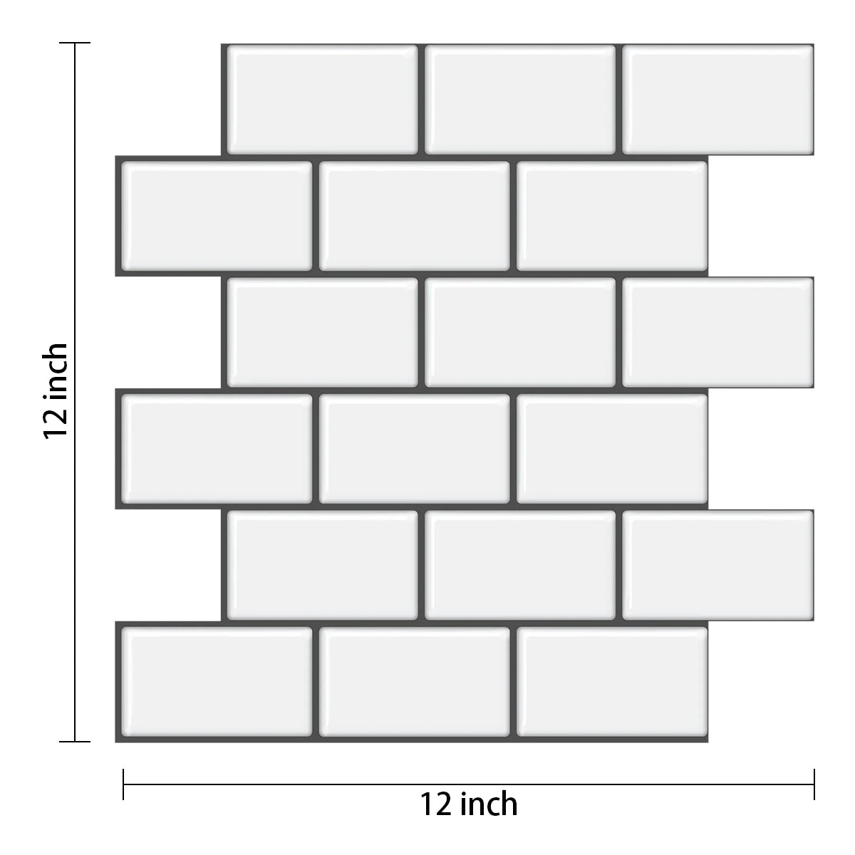 A rectangular grid of white self-adhesive tile stickers, measuring 12 inches by 12 inches.