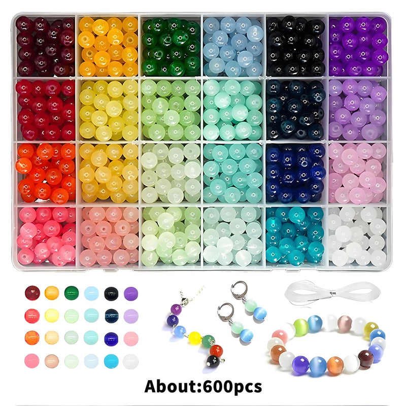 24-Color 8mm Glass Bead Bracelet Kit