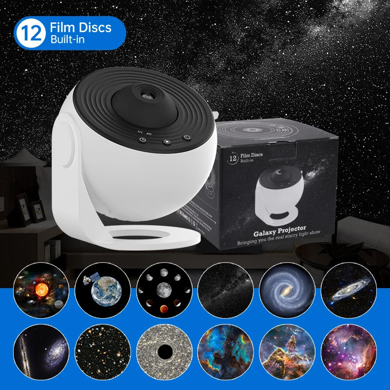 Galaxy Star Projector Night Light with 12 Film Slides