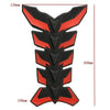 Black and red fish bone design motorcycle tank pad protector with dimensions 130mm, 200mm, and 100mm