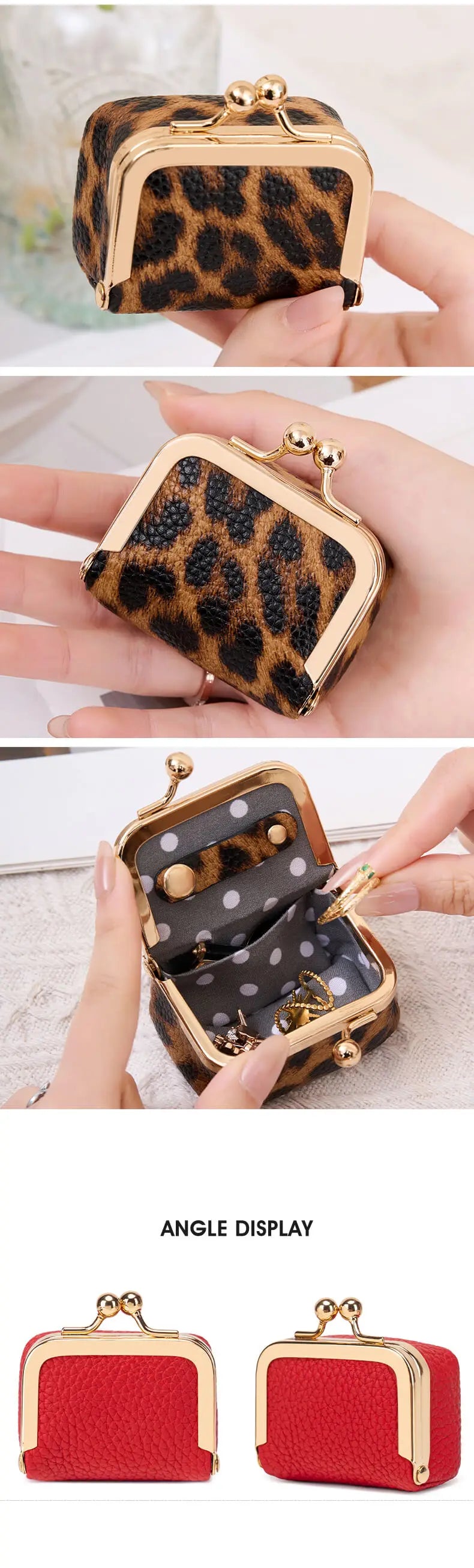 Vintage PU Leather Jewelry Box with Kiss Lock Closure