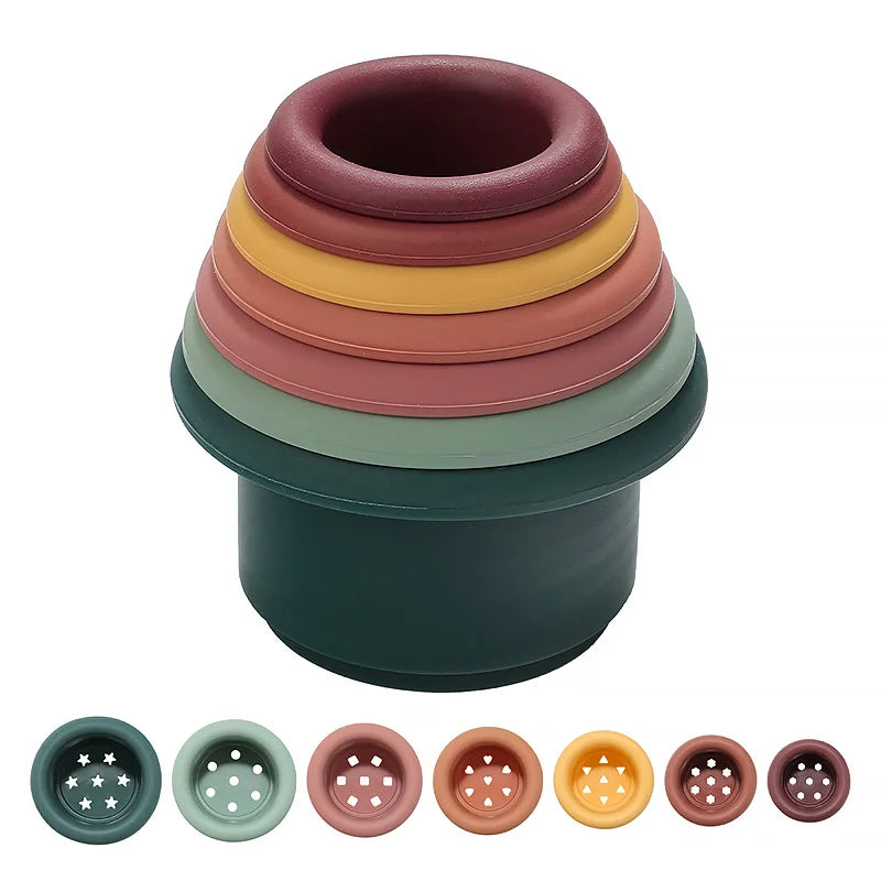 Montessori Silicone Stacking Cups for Baby Bath & Play