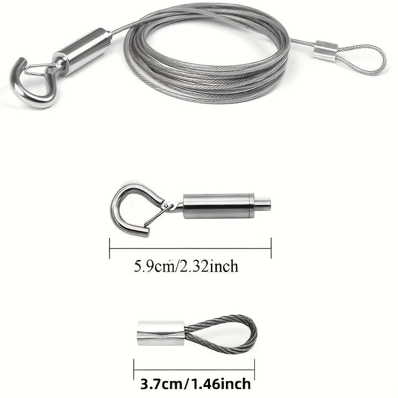 A set of adjustable metal buckle ropes and a separate metal hook for hanging and securing items.