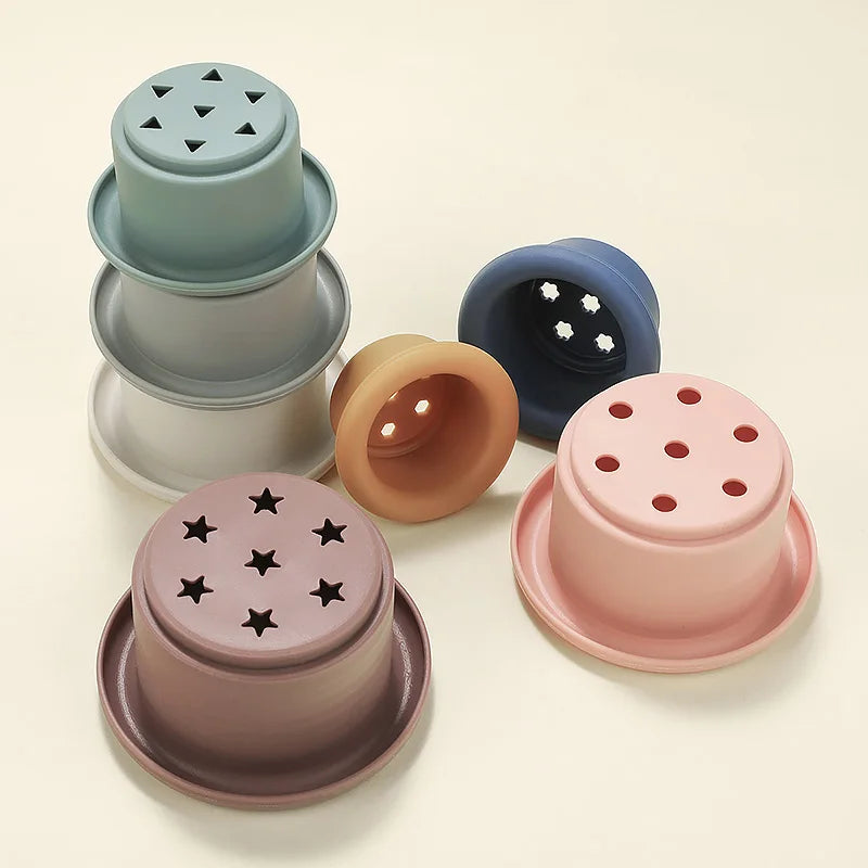 Montessori Silicone Stacking Cups for Baby Bath & Play