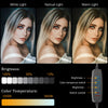A set of three light panels demonstrating white, natural, and warm light settings with brightness and color temperature contr