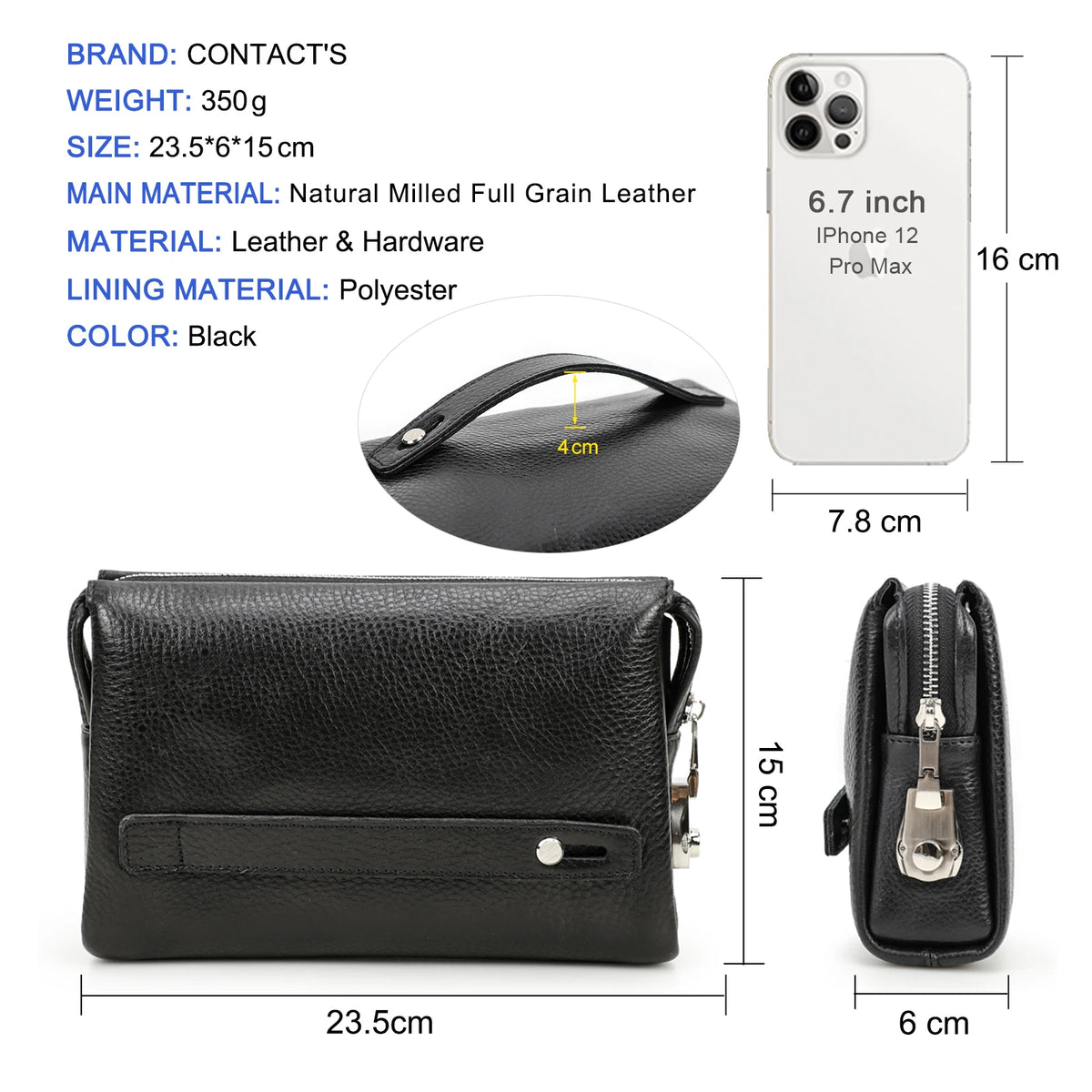 Men's Full-Grain Leather Clutch with Password Lock