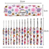 Ergonomic crochet hook set with sunflower design in various sizes from 2.25mm to 10.0mm.