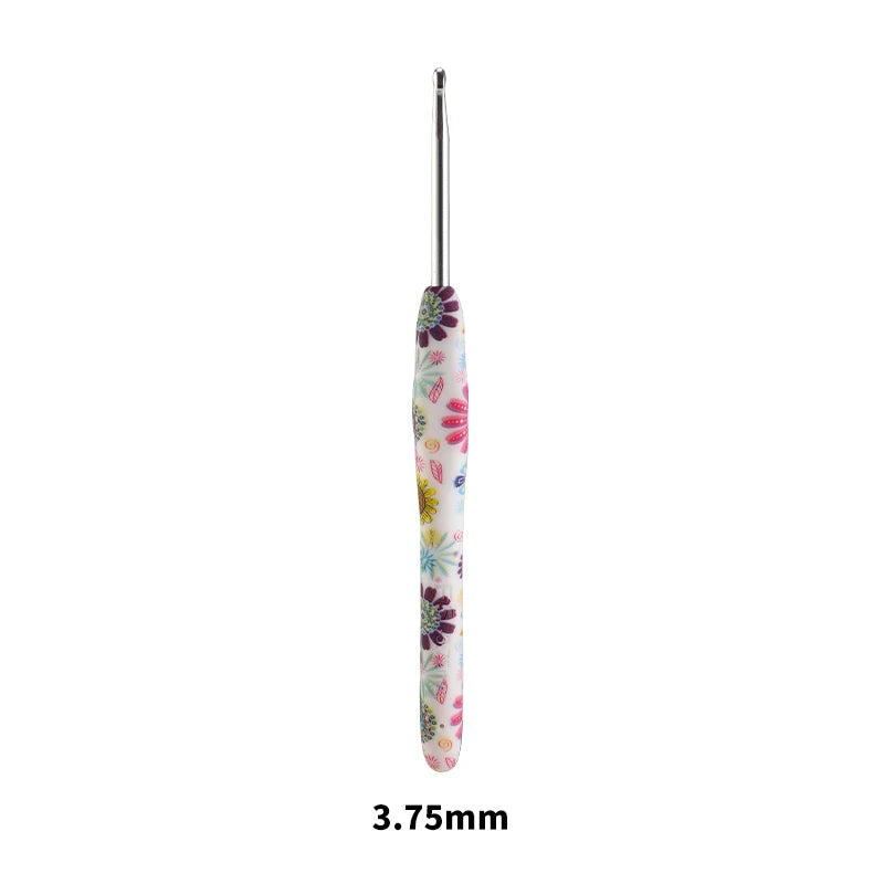 A single ergonomic crochet hook with a floral sunflower design, measuring 3.75mm.
