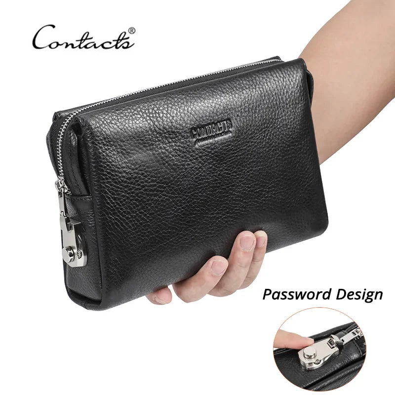 Men's Full-Grain Leather Clutch with Password Lock