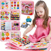 A pink Montessori quiet book with felt activities and sensory learning pages for toddlers.