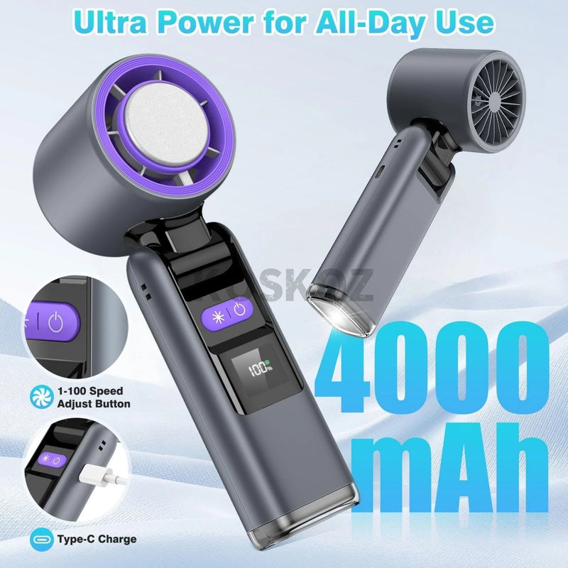 Portable Handheld Turbo Fan with Cooling & Flashlight