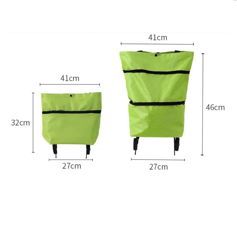 2-in-1 Foldable Shopping Cart Trolley Bag with Wheels