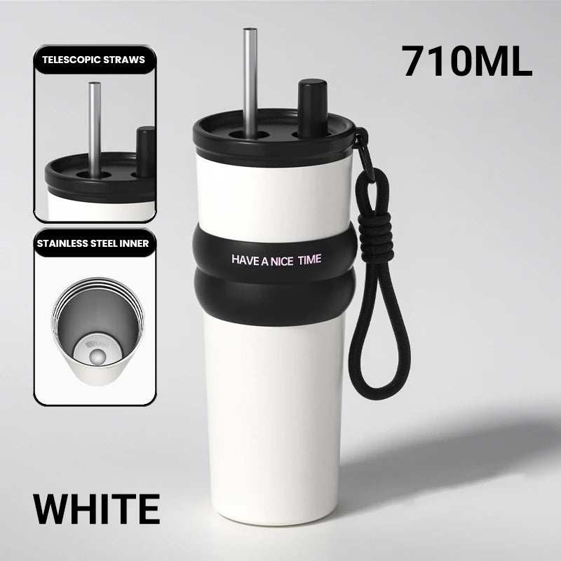 Stainless Steel Vacuum-Insulated Water Bottle with Straw
