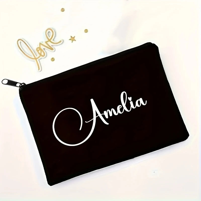 Customizable Name Makeup Pouch with Heart & Crown