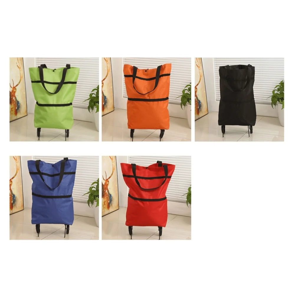 2-in-1 Foldable Shopping Cart Trolley Bag with Wheels