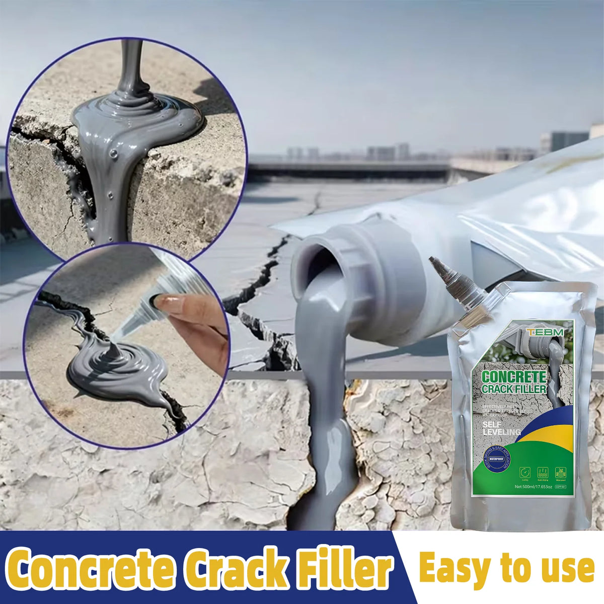 Self-Leveling Concrete Crack Filler & Waterproof Sealant