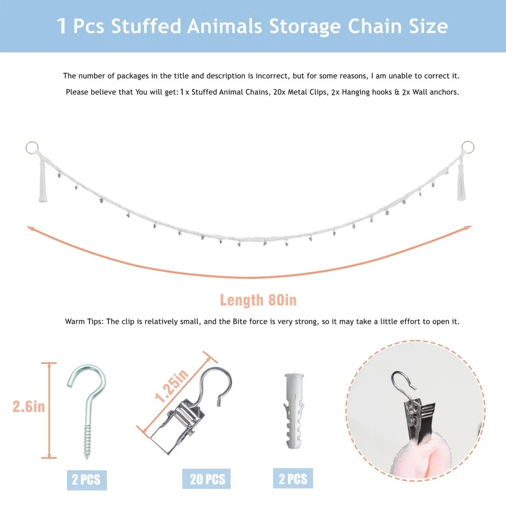 Bohemian Cotton Hanging Storage Chain with 20 Steel Clips