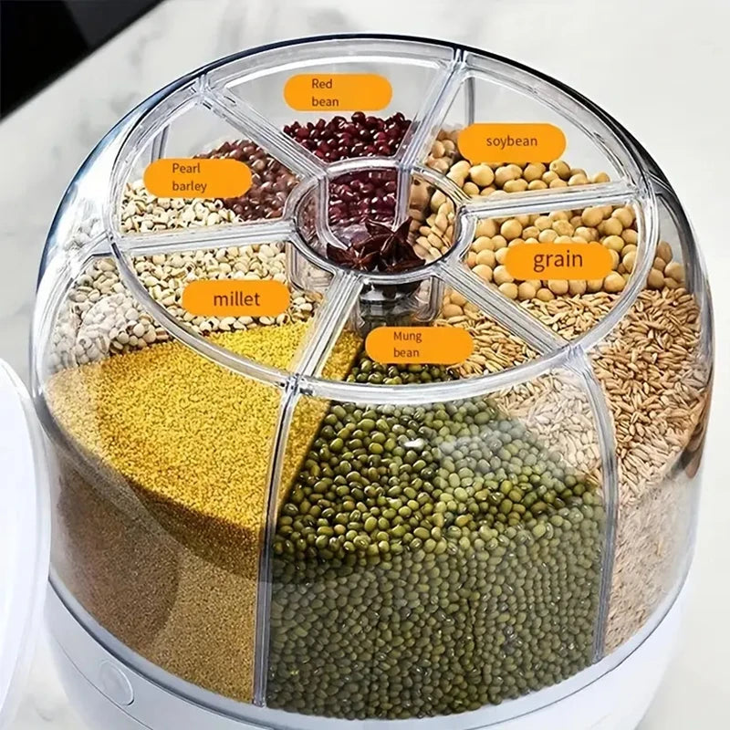 360° Rotating 6-Compartment Cereal Dispenser with One-Touch Dispense