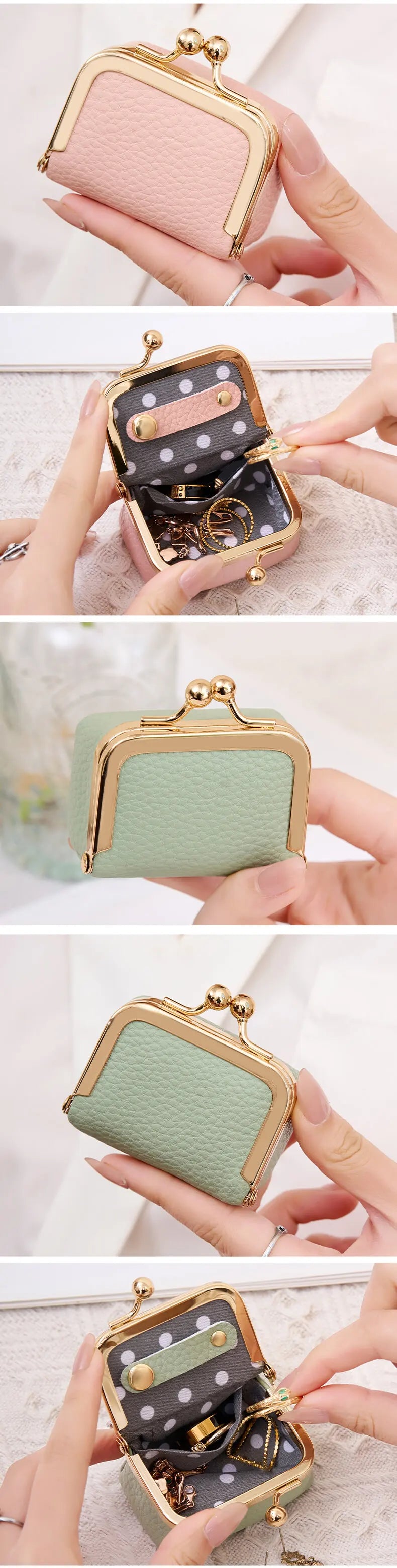 Vintage PU Leather Jewelry Box with Kiss Lock Closure