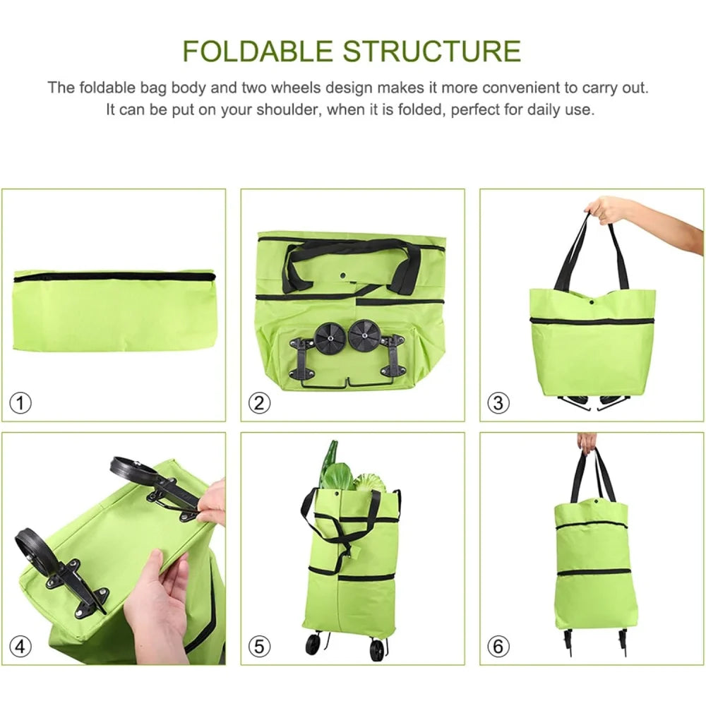 2-in-1 Foldable Shopping Cart Trolley Bag with Wheels