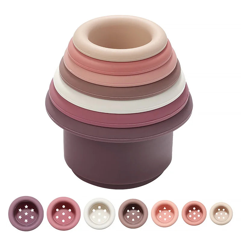 Montessori Silicone Stacking Cups for Baby Bath & Play