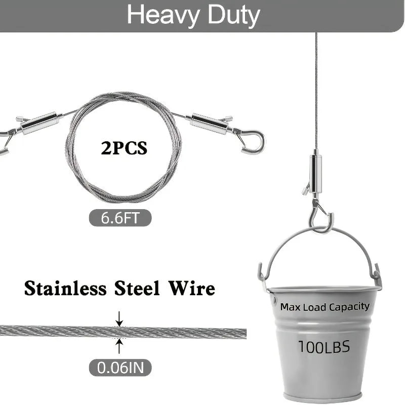 Heavy duty stainless steel wire rope and bucket for hanging and securing items