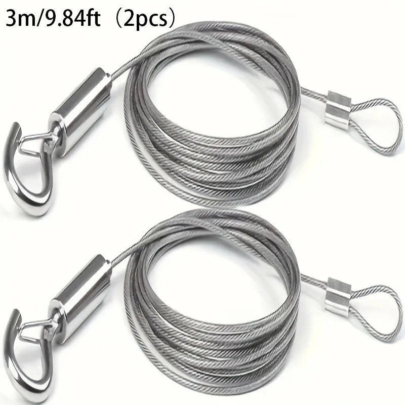 Two sets of 3m/9.84ft adjustable metal buckle ropes for hanging and securing.