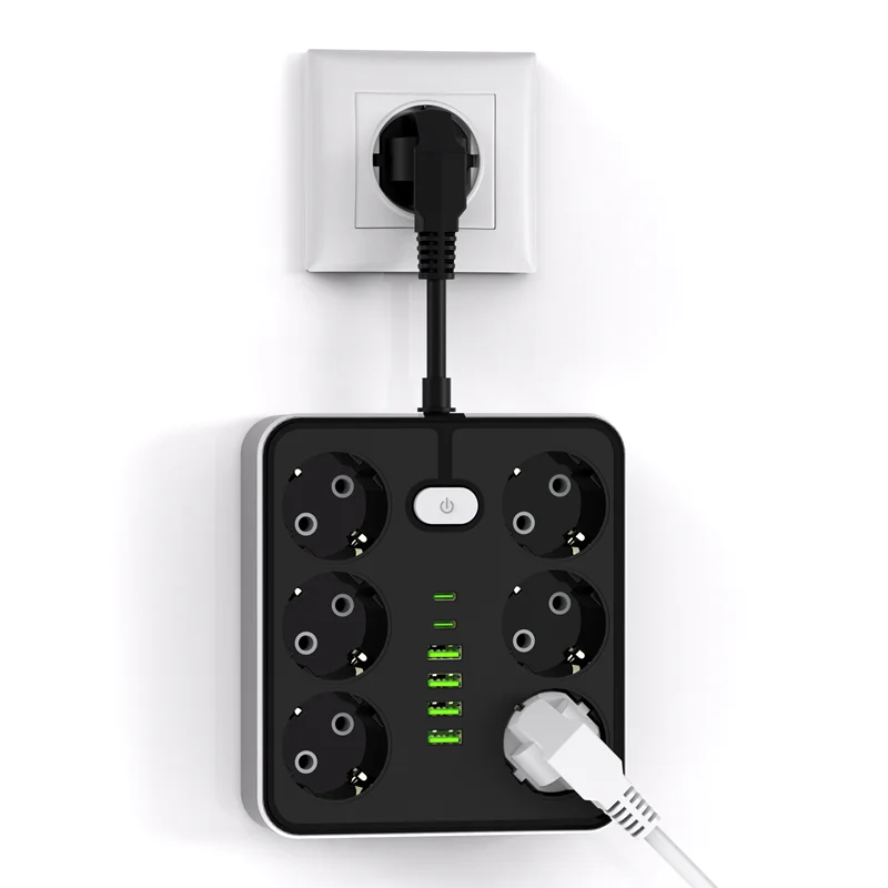 6-Outlet Wall Power Strip with USB-C Charging