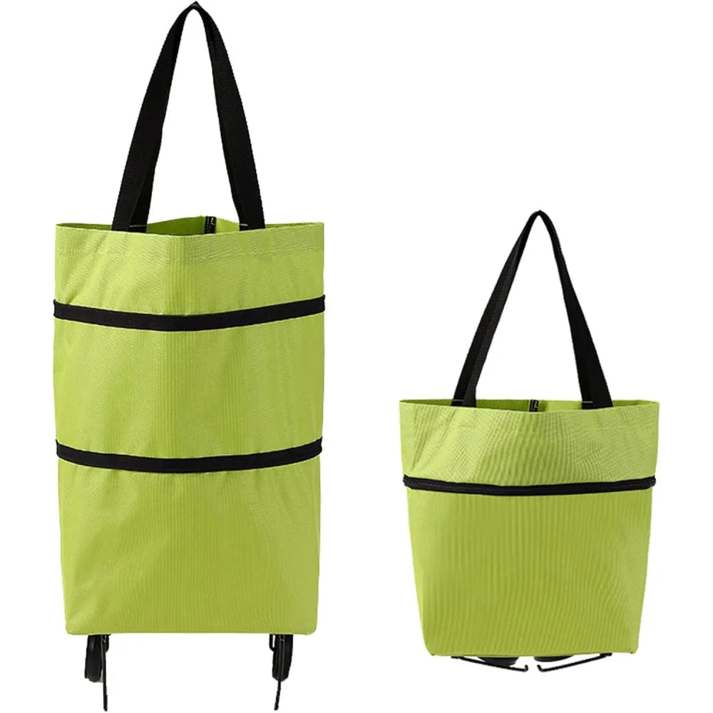 2-in-1 Foldable Shopping Cart Trolley Bag with Wheels