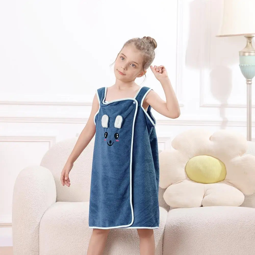 Kids' Bunny Ears Bath Towel Wrap – Soft Microfiber Towel Skirt for Girls
