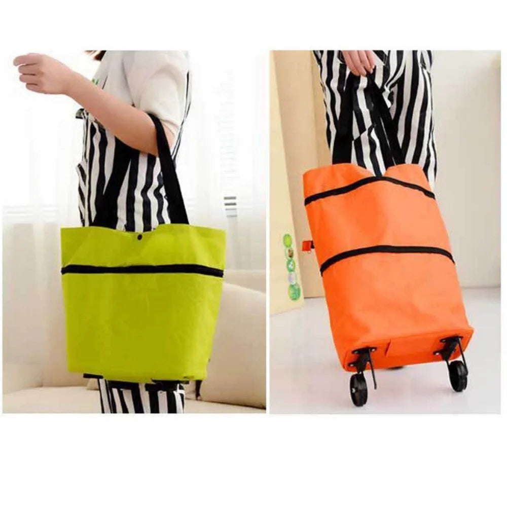 2-in-1 Foldable Shopping Cart Trolley Bag with Wheels