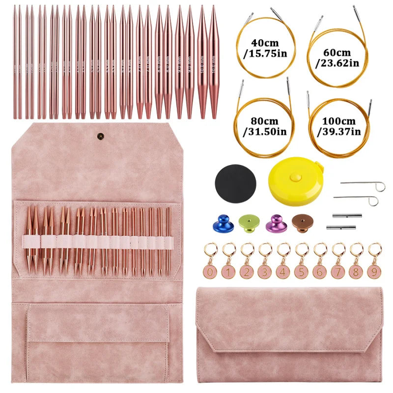 Portable Bamboo Circular Knitting Needle Set with Storage Case