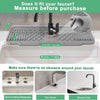 Silicone kitchen sink splash guard and faucet drip tray shown with measurements for proper fit.