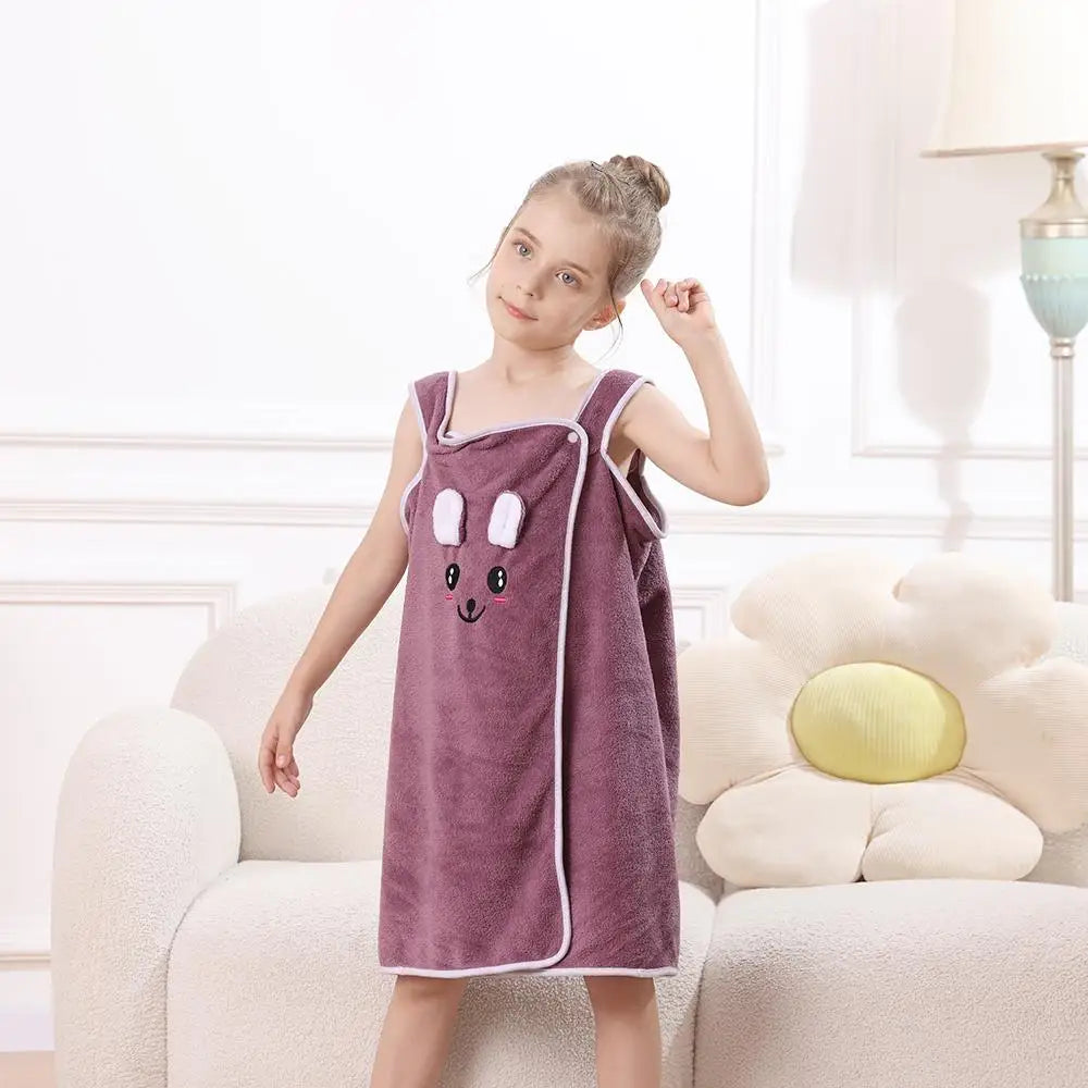 Kids' Bunny Ears Bath Towel Wrap – Soft Microfiber Towel Skirt for Girls