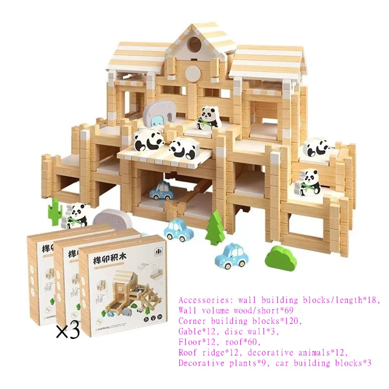 Natural Wooden Cabin Building Kit – DIY Forest House Blocks